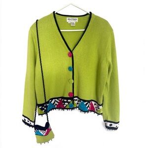 Jack B. Quick Colorful Beaded Cardigan Sweater + Matching Knit Purse – L